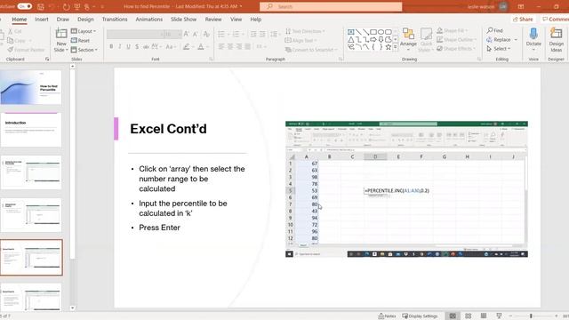 Using Excel to find Percentile