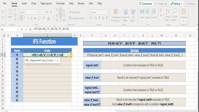 How to use IFS function or formula in MS Excel