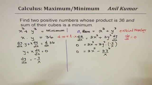 Product of Numbers is 36 Sum of Cubes is Minimum AP Calculus