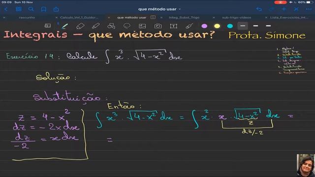 Integrais: que método usar exercício 14 int x^3 sqrt{4 - x^2} dx