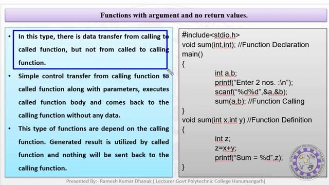 20 ME 210 6 4 Types of Functions and function Calling By Ramesh Kumar Dhanak GPC Hanumangarh