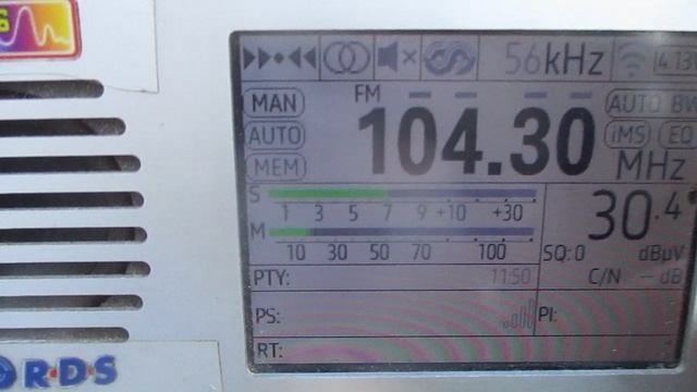 104.3 v Radio Patmos (Lappeenranta/Mustola)(Finland)(S. Karelia)~98km 271° 149 m 0.1 kW (ERP)