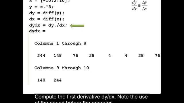 Numerical differentiation using the diff command in MATLAB