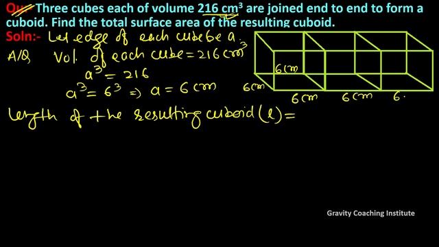 Q5 | Three cubes each of volume 216 cm3 are joined end to end to form a cuboid. Find the total