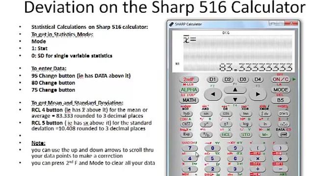 Sharp 516 Calculator Calculating Average and Standard Deviation