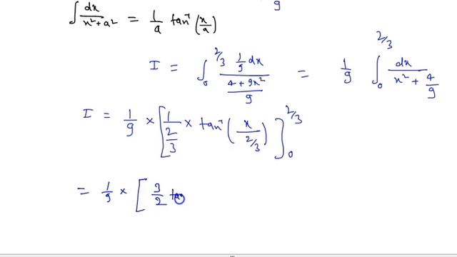Choose the correct answer `int_0^(2/3) (dx)/(4+9x^2)` (A) `pi/6` (B) `pi/(12)` (C) `pi/(24)` (D)...