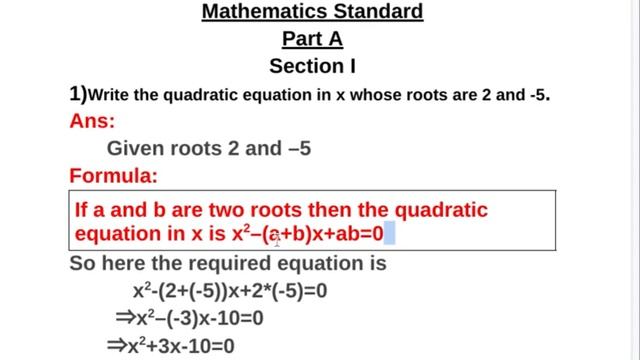 Write the quadratic equation in x whose roots are 2 and -5