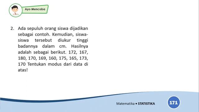KUNCI JAWABAN MATEMATIKA KELAS 6 HALAMAN 171 // STATISTIKA