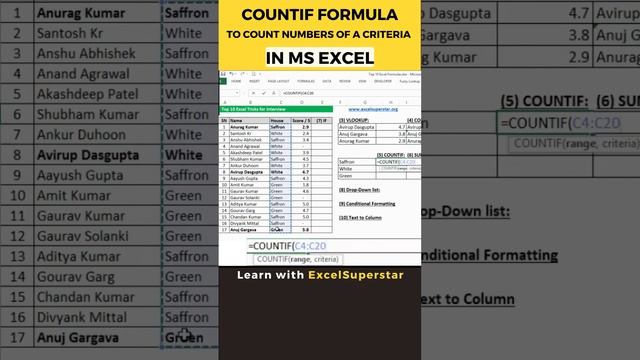 To count numbers, use the COUNTIF Formula