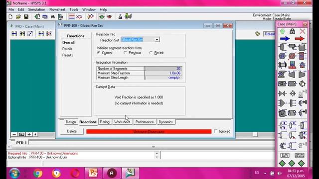 Simulación de reactor PFR en hysys