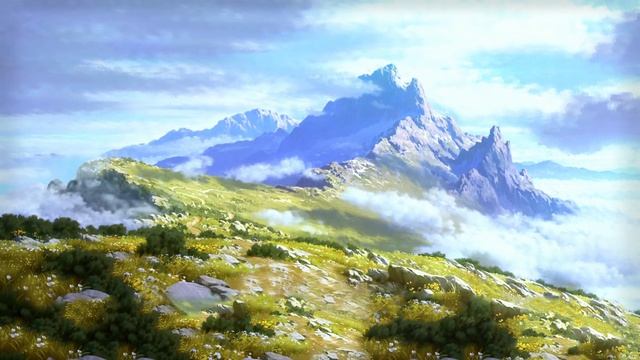 Мультяшный Пейзаж | Fantasy Anime Valley Clouds Hills - Живые Обои