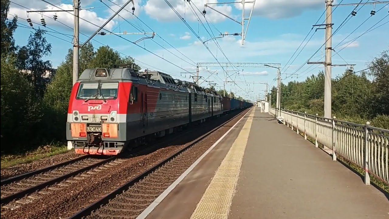 Электровоз 3ЭС4К-040 с контейнерным поездом, пл.Ивановская