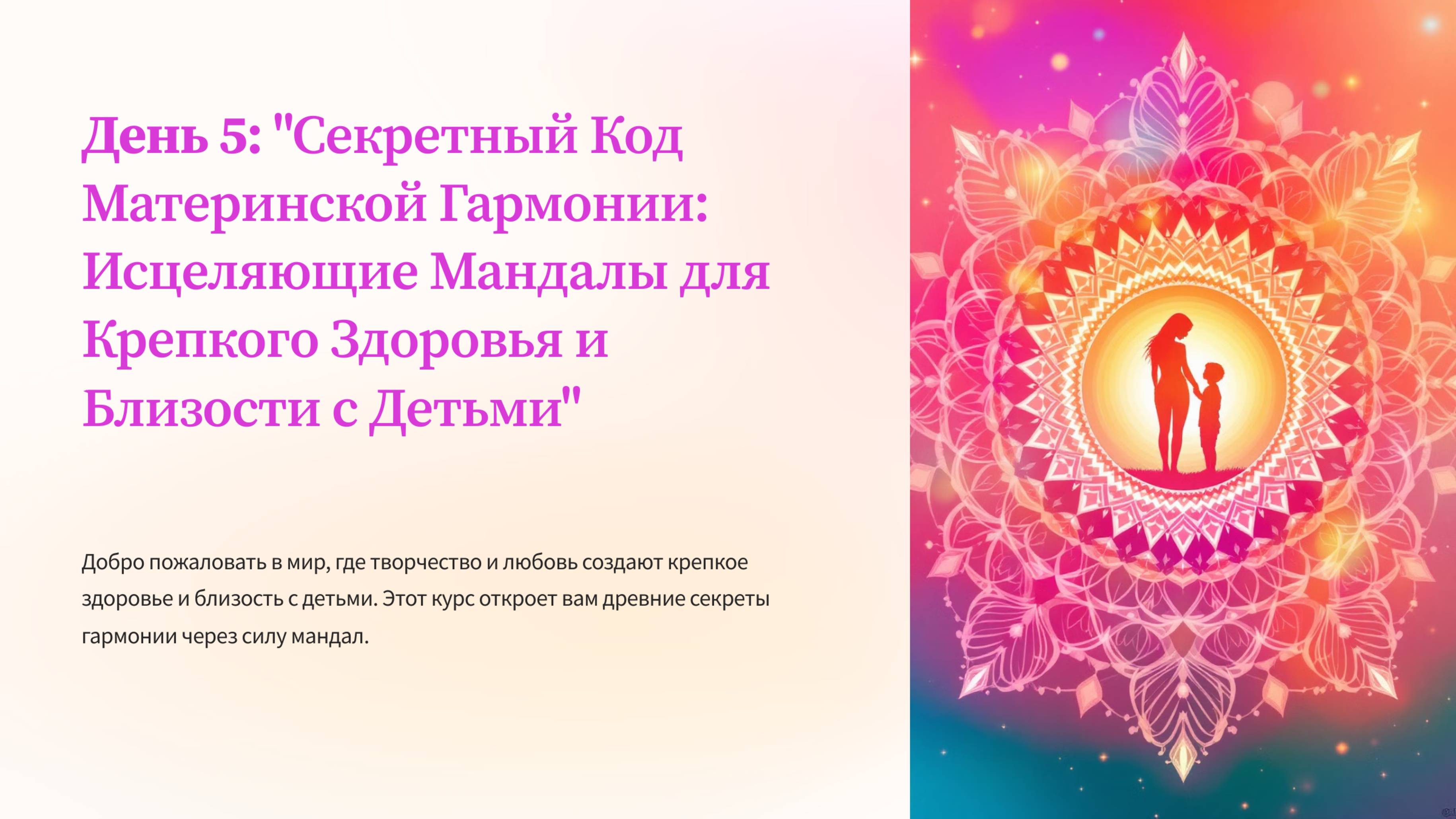 День 5: "Секретный Код Материнской Гармонии: Мандалы для Крепкого Здоровья и Близости с Детьми
