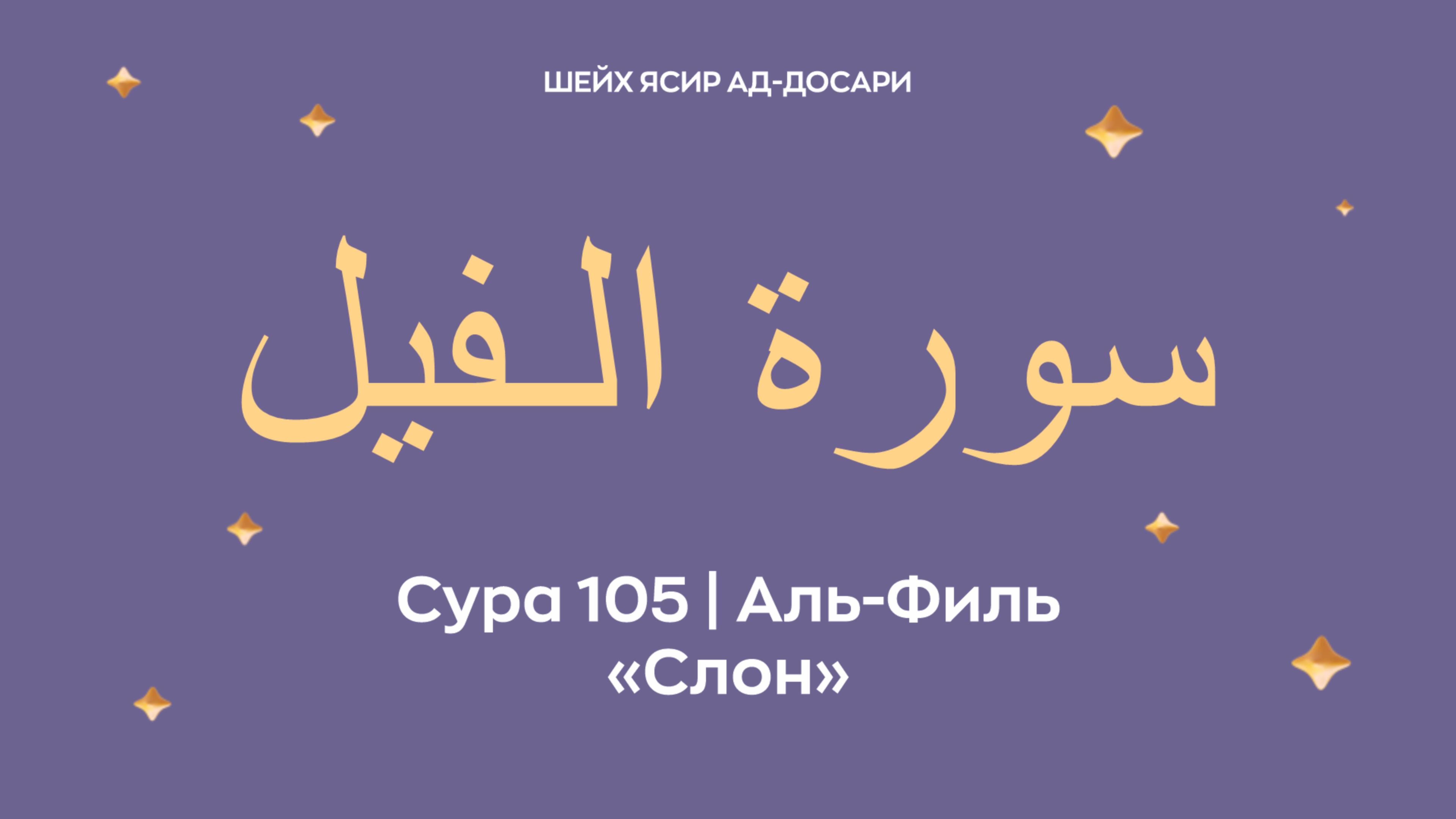 Сура 105 Аль-Филь  — Слон (араб. سورة الـفيل). Читает шейх Ясир ад-Досари.