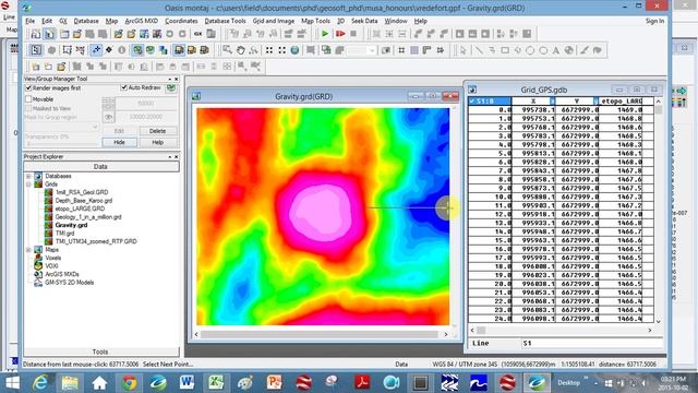 Oasis montaj - Extracting radial profiles for a survey (Извлечение радиальных профилей для обследова