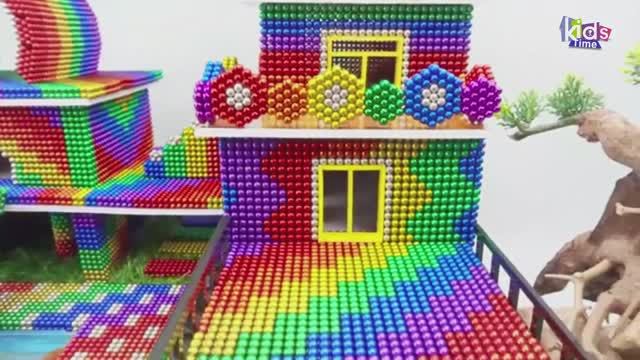 Магнитные шарики - Постройте современный особняк с горкой и бассейном для Черепахи