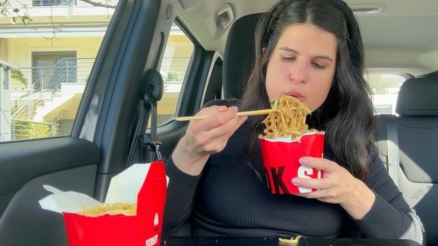PAD THAI STYLE NOODLES | CAR MUKBANG | ASMR | EATING SOUNDS