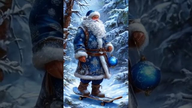 Дед Мороз катается на скейте