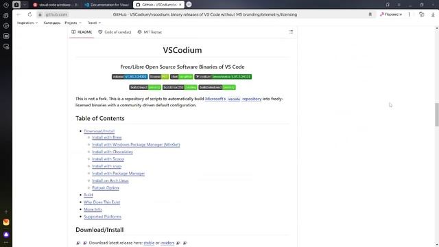 Установка Visual Studio Code и VSCodium на Windows