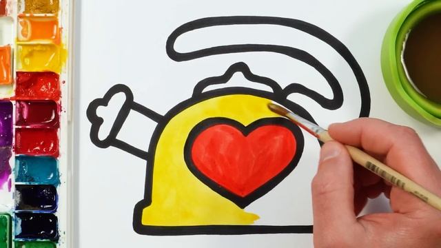 Рисование чайника, раскрашивание! Раскраска чайника для детей! Давайте научимся легко рисовать