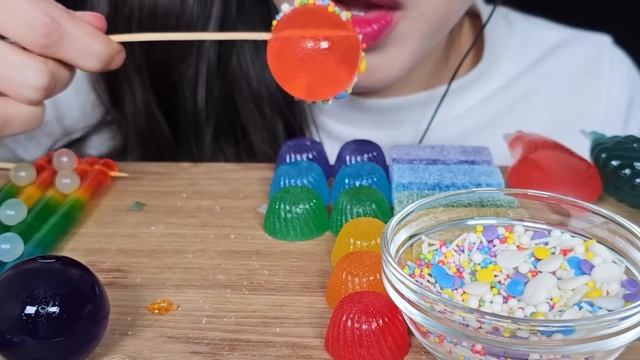 ASMR RAINBOW DESSERTS KOHAKUTO FROZEN NIK-L-NIP WAX MARSHMALLOW POPPING BOBA MUKBANG EATING SOUNDS