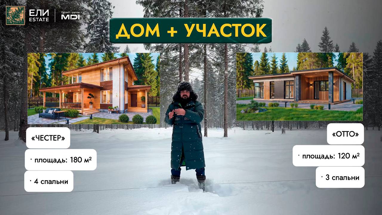 Спецпредложение декабря: Участок + Дом с выгодой 2 000 000 ₽ в КП “Ели Estate”. 2 дома на выбор!