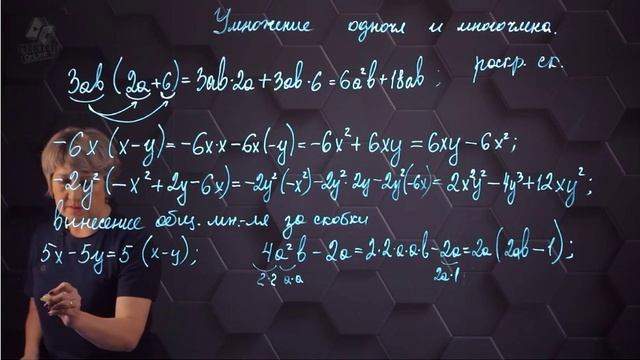 Вынесение общего множителя за скобки. Алгебра. 7 класс