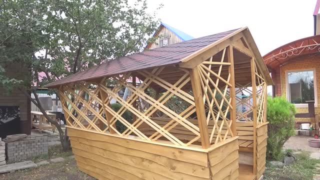 летняя беседка из дерева своими руками  2 часть
