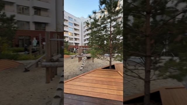 ЖК Речной Порт Тюмень, обзор внутреннего двора жилого дома.