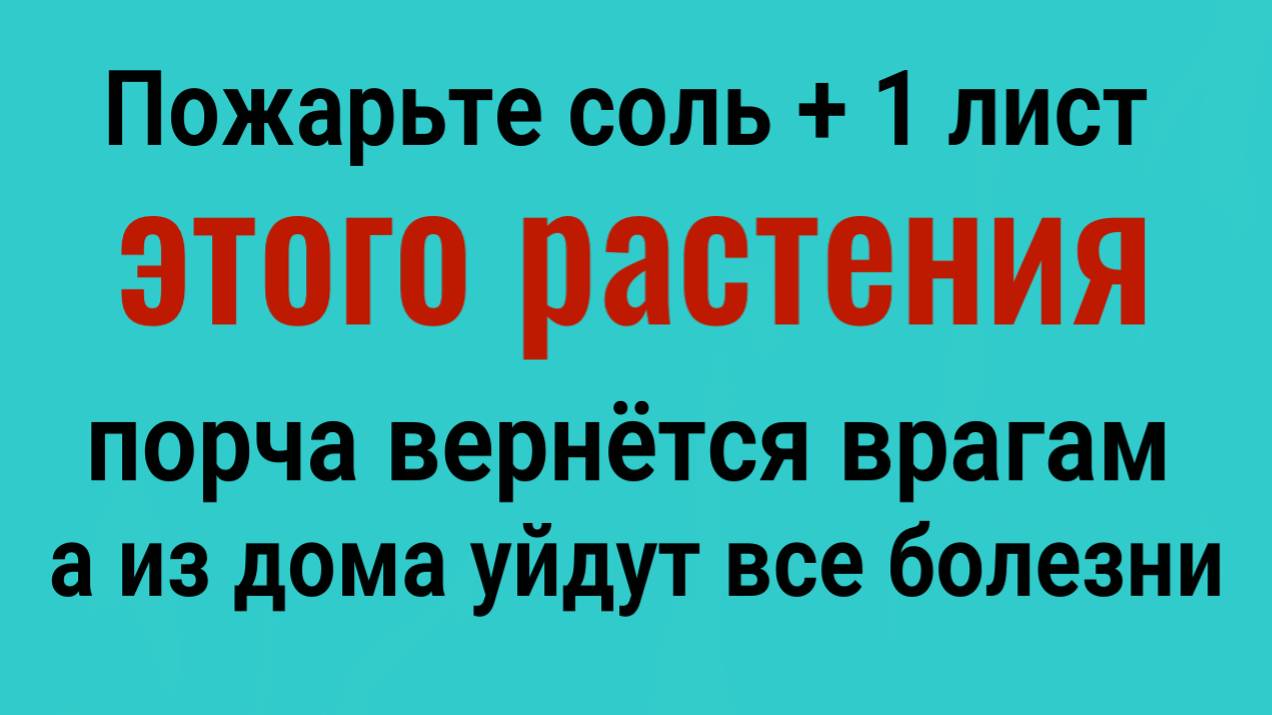 Пожарьте соль и 1 лист этого растения - порча вреётся врагам, а из дома уйдут болезни