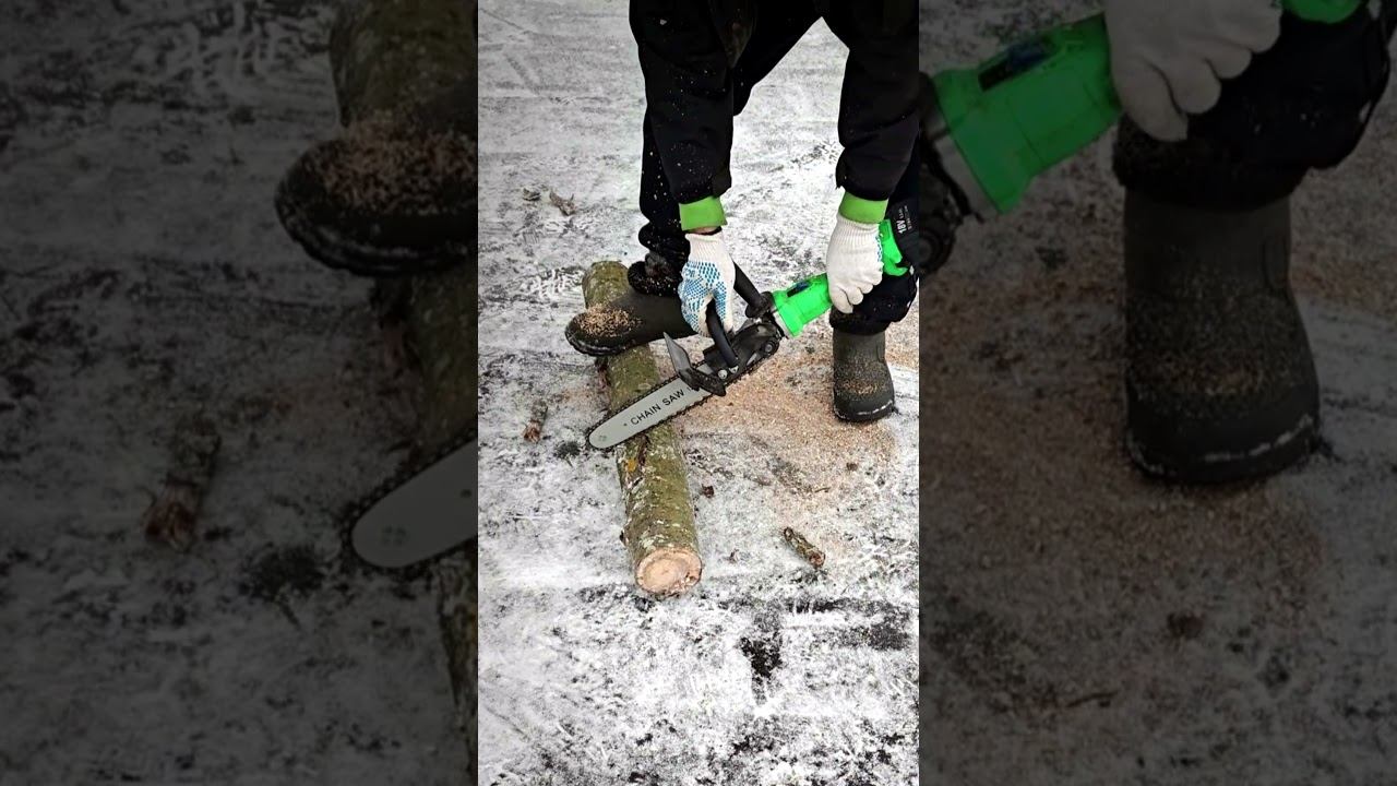 Как на льду распилить бревно зелёной болгаркой с насадкой пила ?)