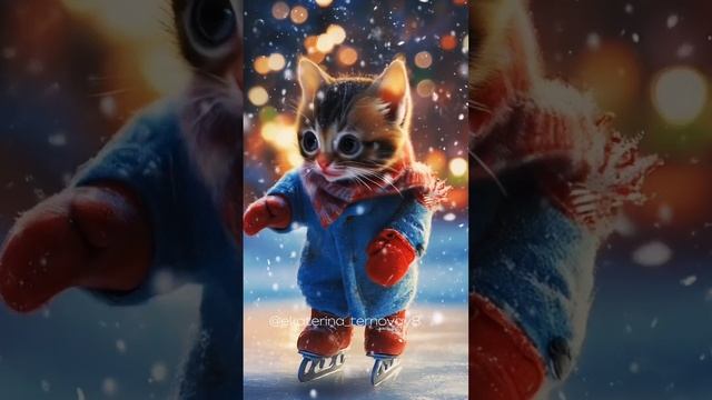 Новогоднее настроение от Нейросети. ИИ контент. Котики под елкой. #котик #котенок #елка #ии