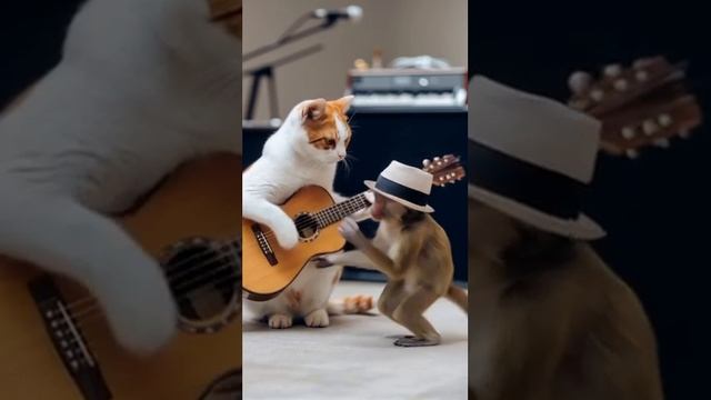 Котик играет на гитере