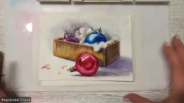 Акварель. Фактуры: стекло, вата, картон