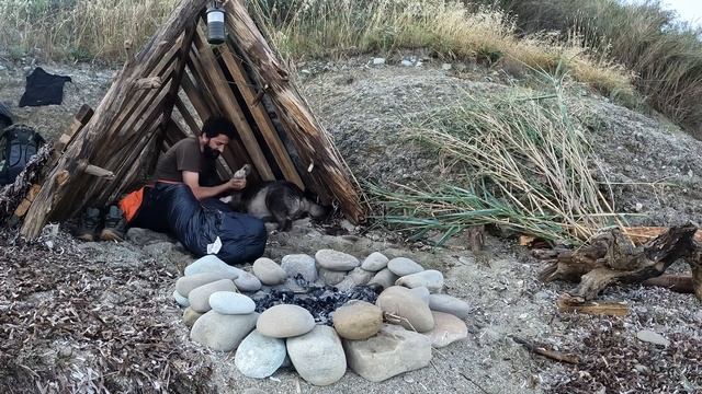 SOLO 3 DAYS  Catch and Cook, OCTOPUS - Rain Camping, Bushcraft Shelter