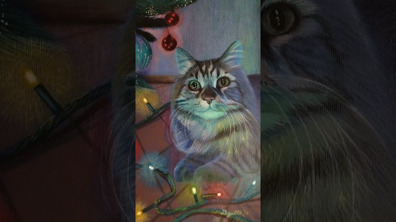 В ожидании праздника. #drawing #котик #портрет #cat #kot #portrait #newyear #lights #coloredpencils