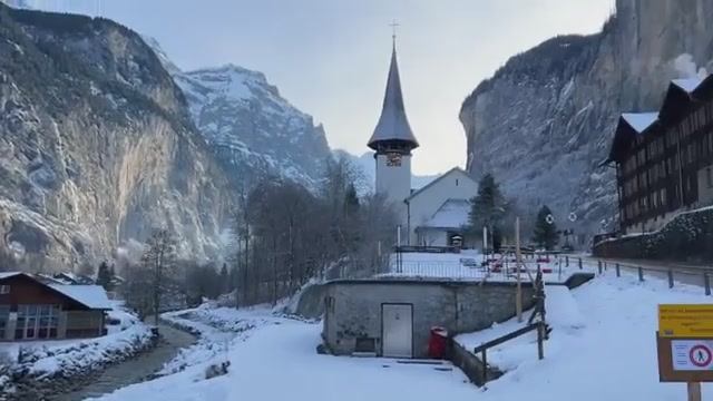 Лаутербруннен, Швейцария, Снежная расслабляющая прогулка в зимней стране чудес. Рай на Земле