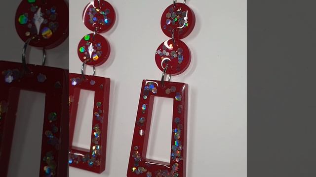 47. Серьги из эпоксидной смолы,насыщенный темно-розовый цвет с разноцветными блёстками