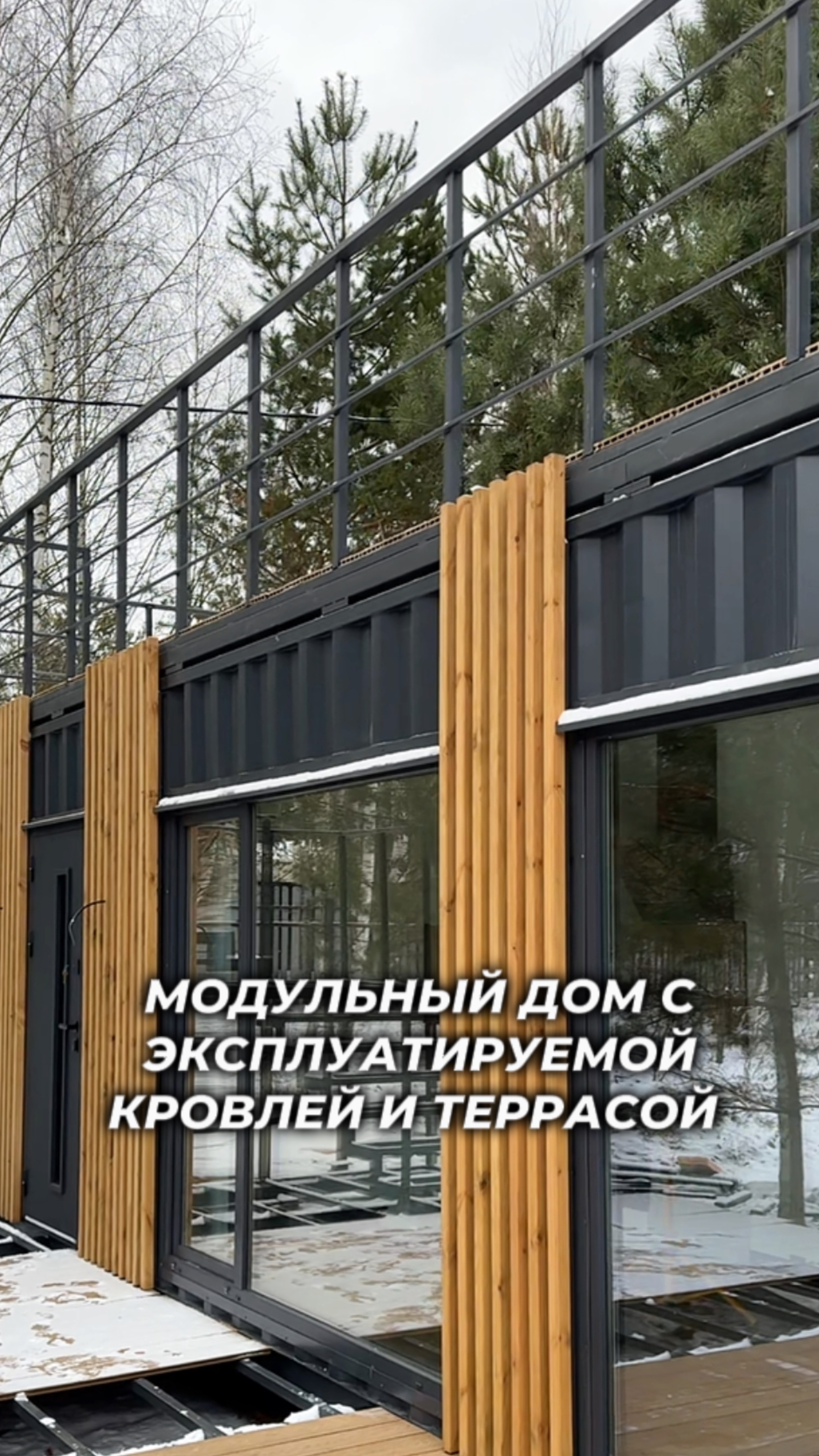 Модульный дом с эксплуатируемой кровлей и террасой. Из морского контейнера