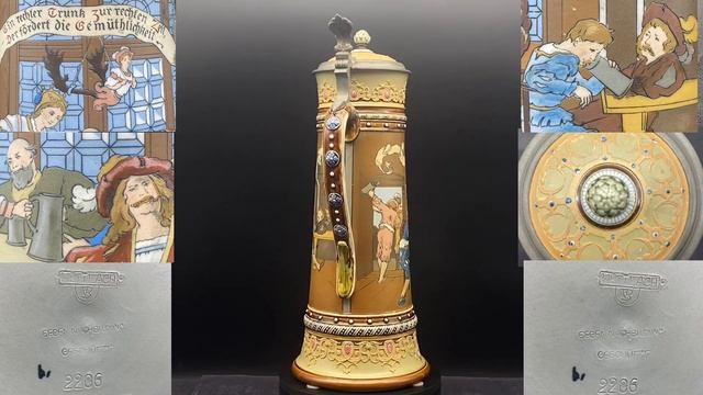Редкая старинная пивная кружка Германия 1895 г. , объем 3 литра.мануфактура Mettlach Каталог № 2206