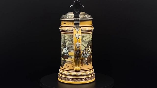 Старинная пивная кружка ( bierkrüge) 1895 г Германия посеребренная крышка Mettlach " Боулинг" 1403