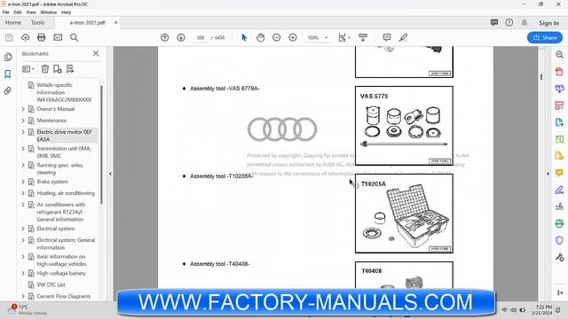 2021 Audi E TRON OEM factory repair manual