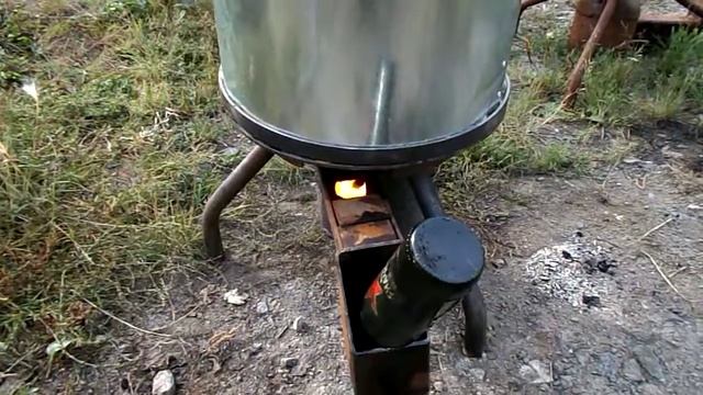 Печь на отработке с теплораспределителем.