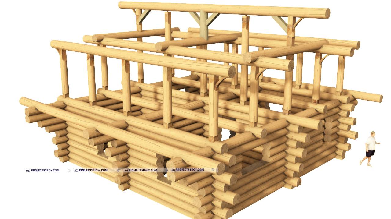 Дом из бревна с post and beam вторым этажом