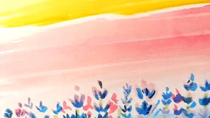 Лавандовое поле акварельными маркерами