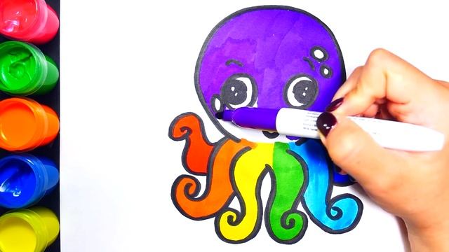 Как Просто Нарисовать Осьминога с Блестками / Colored Glitter Painting Octopus