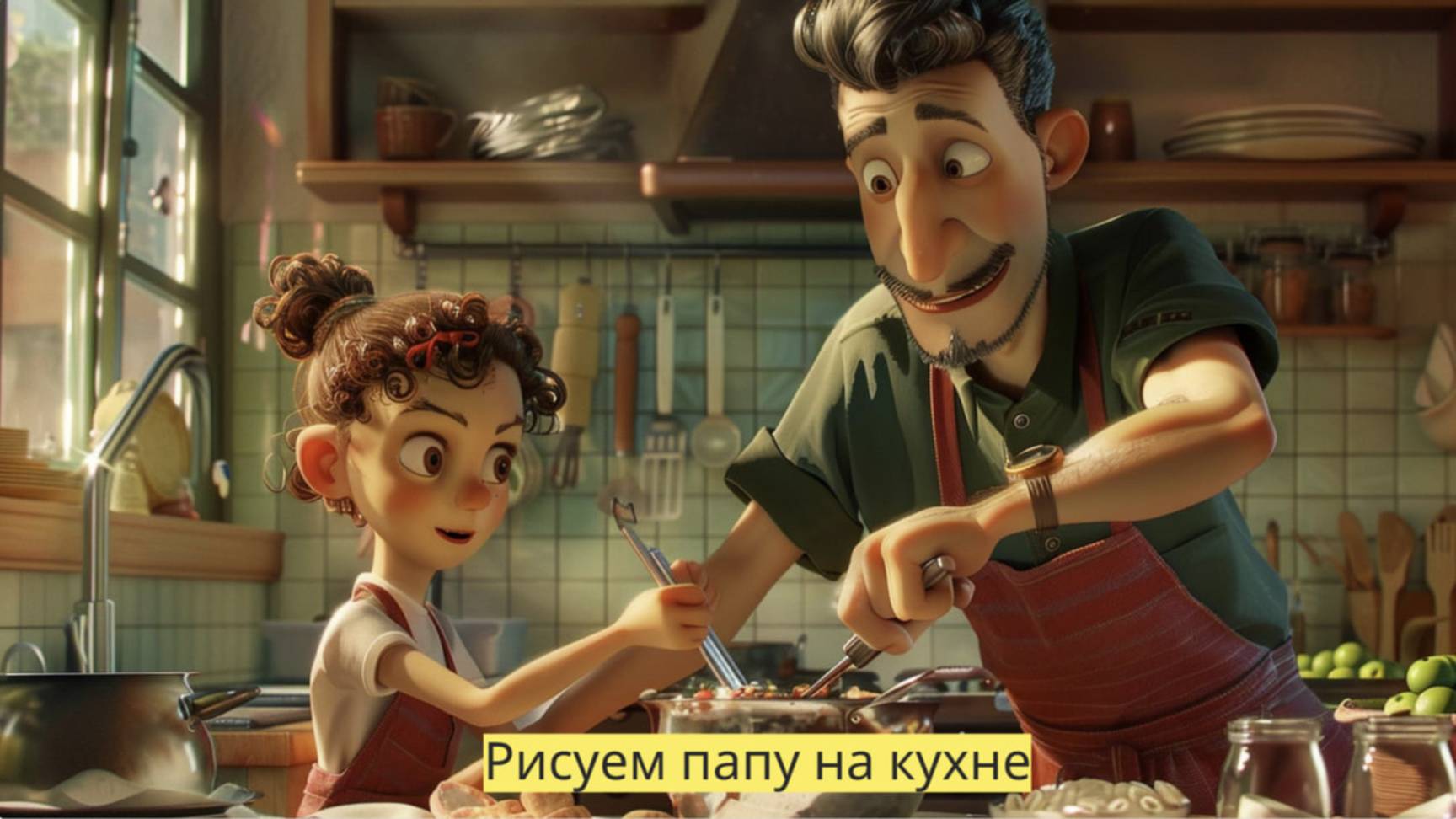 Маленькие художники: Рисуем папу на кухне - Детский образовательный мультфильм