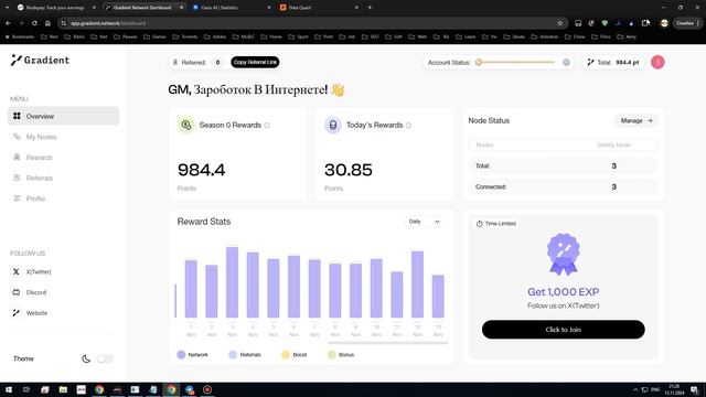 Фармим заработок на нодах Nodepay, Gradient, Dawn, Oasis, Data Quest