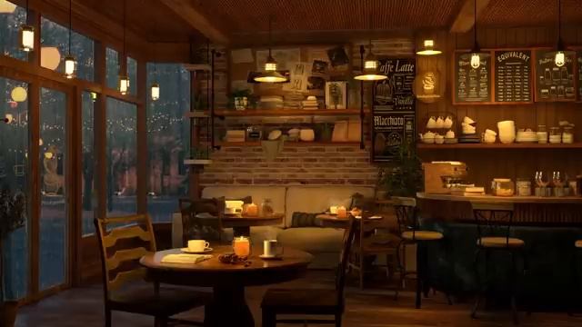 4K Cozy Coffee Shop with Smooth Piano Jazz Music for Relaxing