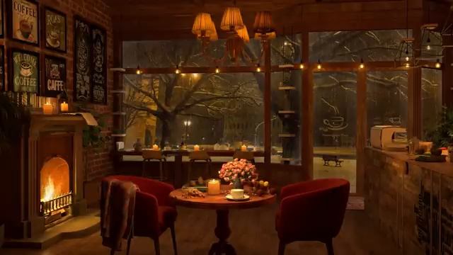 4K Cozy Coffee Shop ☕ Smooth Piano Jazz Music for Relaxing